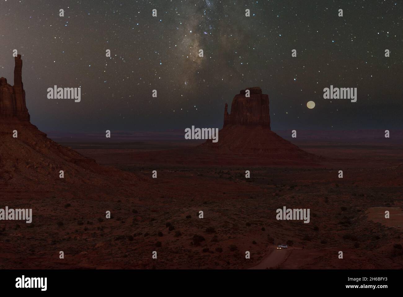 Full moon over the famous Monument Valley in Arizona, USA Stock Photo