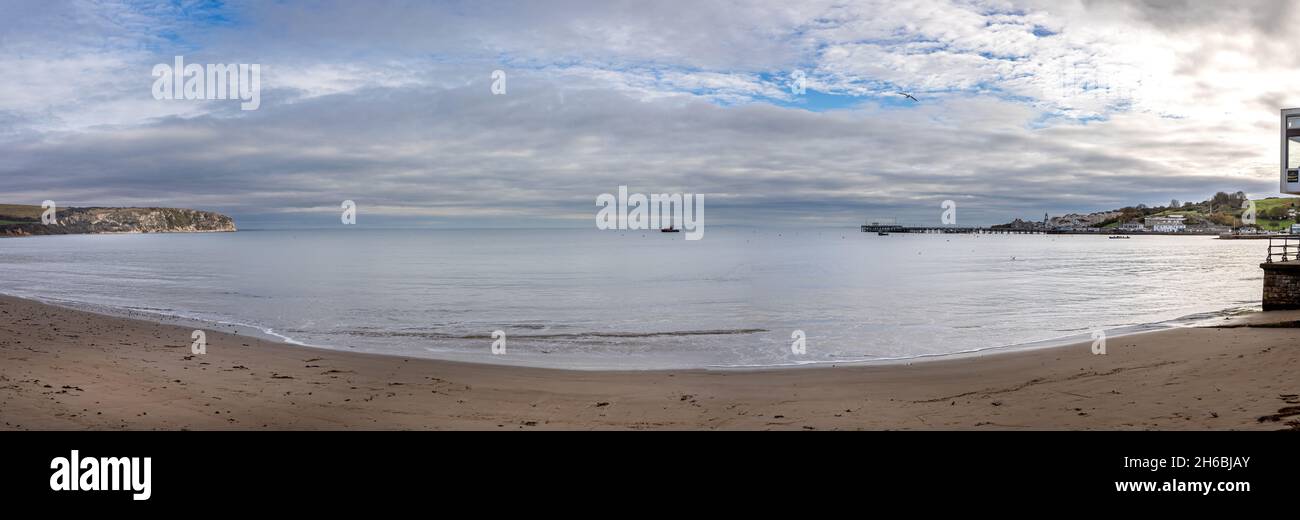 Panorama of Swanage Bay and Pier in Swanage, Dorset, UK on 13 November 2021 Stock Photo