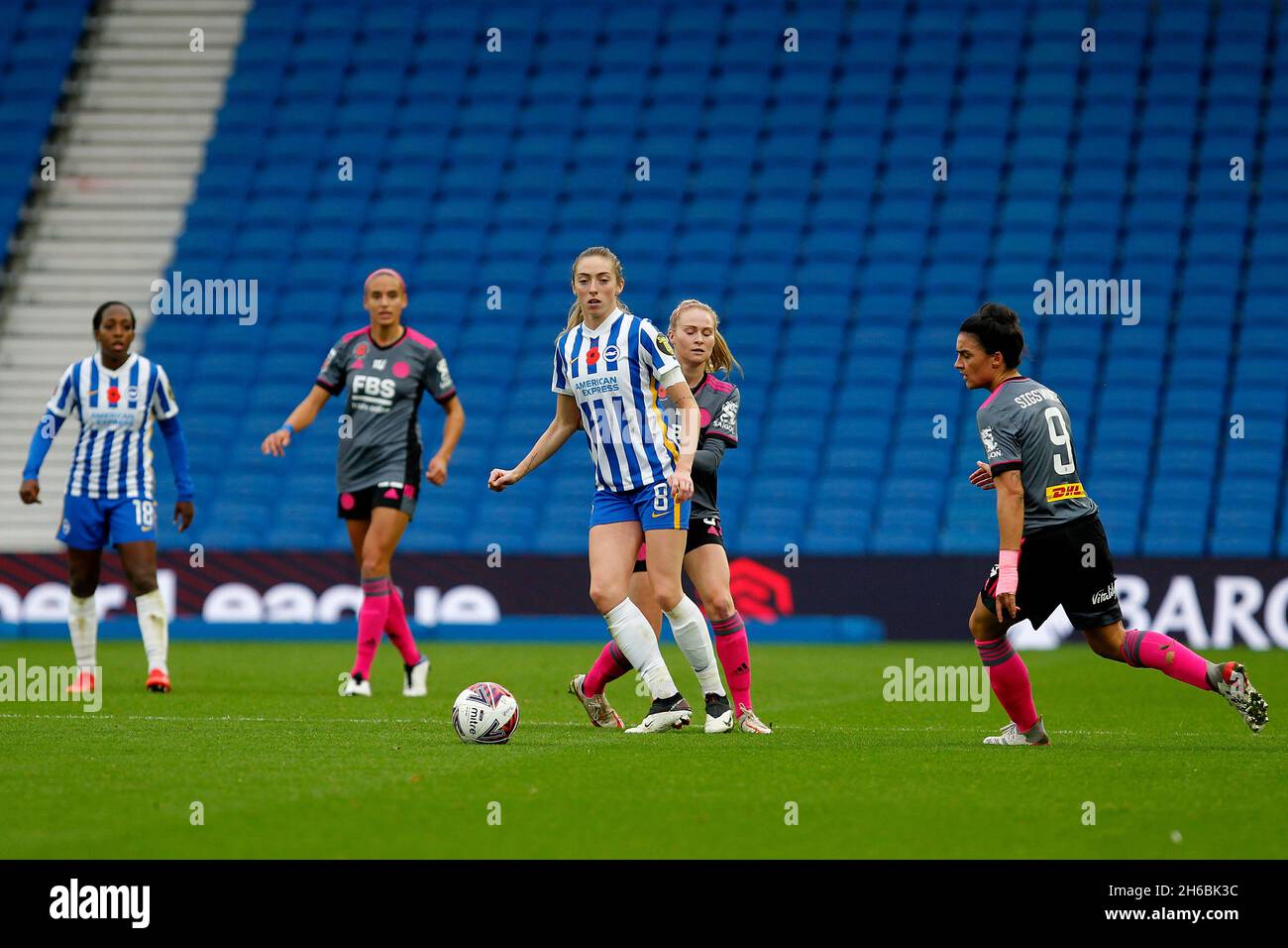 Brighton And Hove, UK. 14th Nov, 2021. Megan Connolly of Brighton & Hove Albion Women in action during the FA Women's Super League 1 match between Brighton & Hove Albion Women and Leicester City Women at the American Express Community Stadium, Brighton and Hove, England on 14 November 2021. Photo by Carlton Myrie. Editorial use only, license required for commercial use. No use in betting, games or a single club/league/player publications Credit: UK Sports Pics Ltd/Alamy Live News Stock Photo