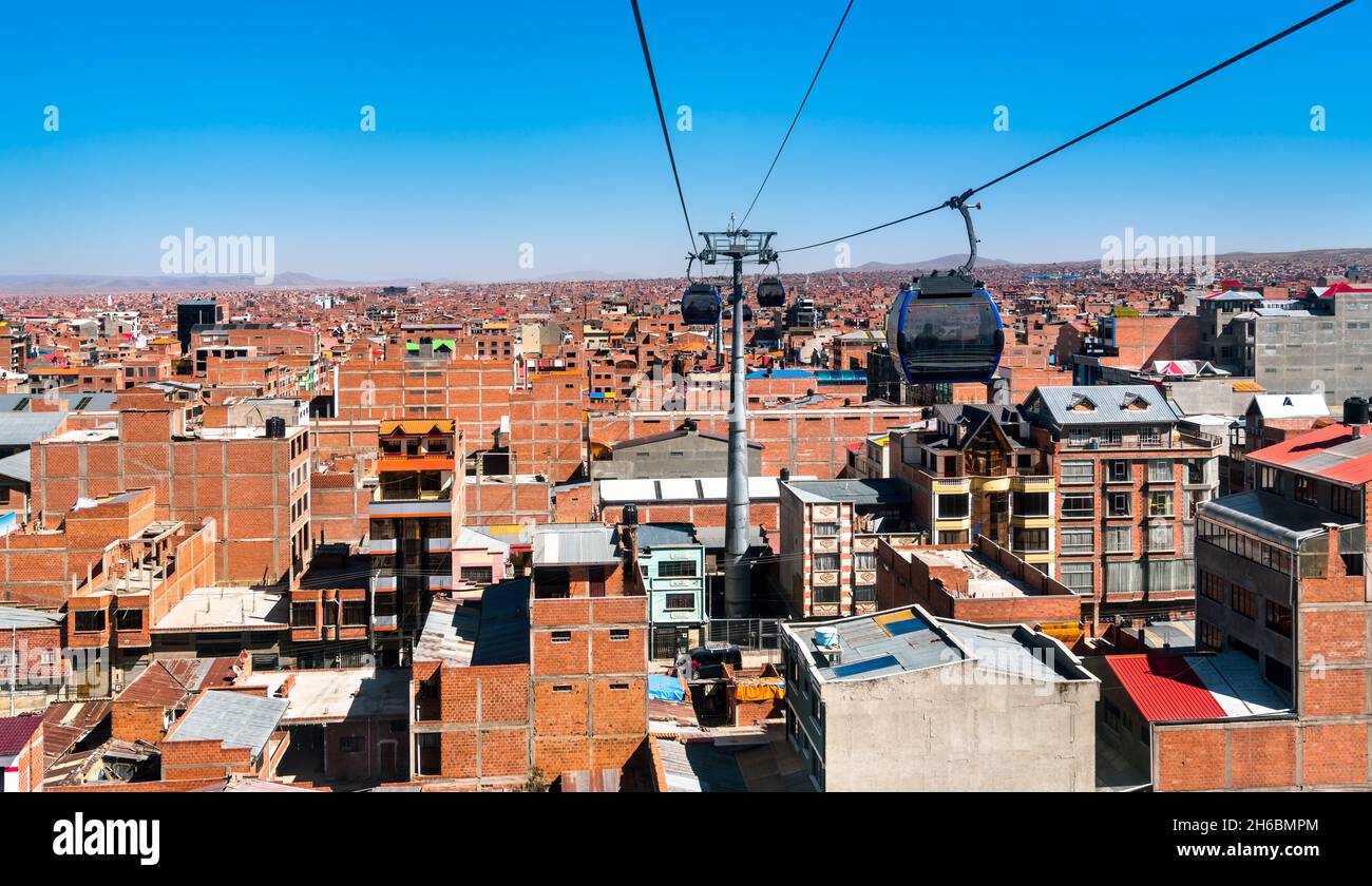 Cable car above El Alto in Bolivia Stock Photo