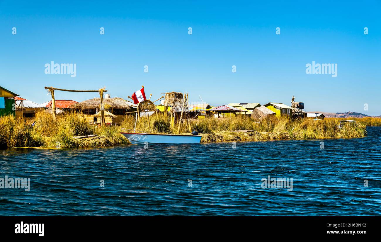 Uros Floating Islands on Lake Titicaca in Peru Stock Photo