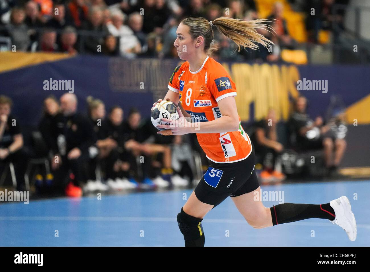 Odense, Denmark. 14th Nov, 2021. Lois Abbingh (8) of Odense Handball seen in the DELO EHF Champions League match between Odense Handball and Vipers Kristiansand at Sydbank Arena in Odense. (Photo Credit: Gonzales Photo/Alamy Live News Stock Photo
