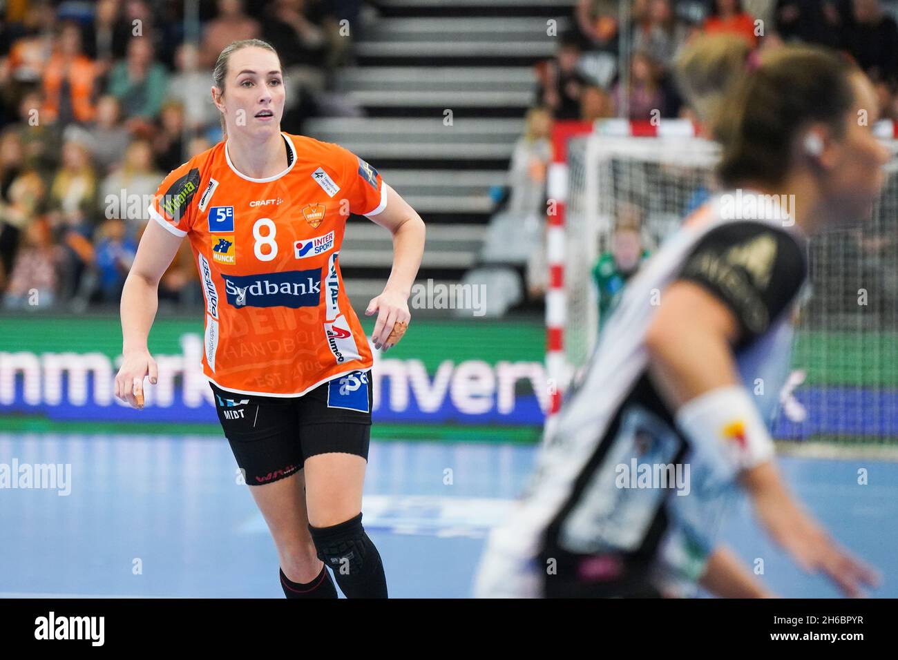 Odense, Denmark. 14th Nov, 2021. Lois Abbingh (8) of Odense Handball seen in the DELO EHF Champions League match between Odense Handball and Vipers Kristiansand at Sydbank Arena in Odense. (Photo Credit: Gonzales Photo/Alamy Live News Stock Photo