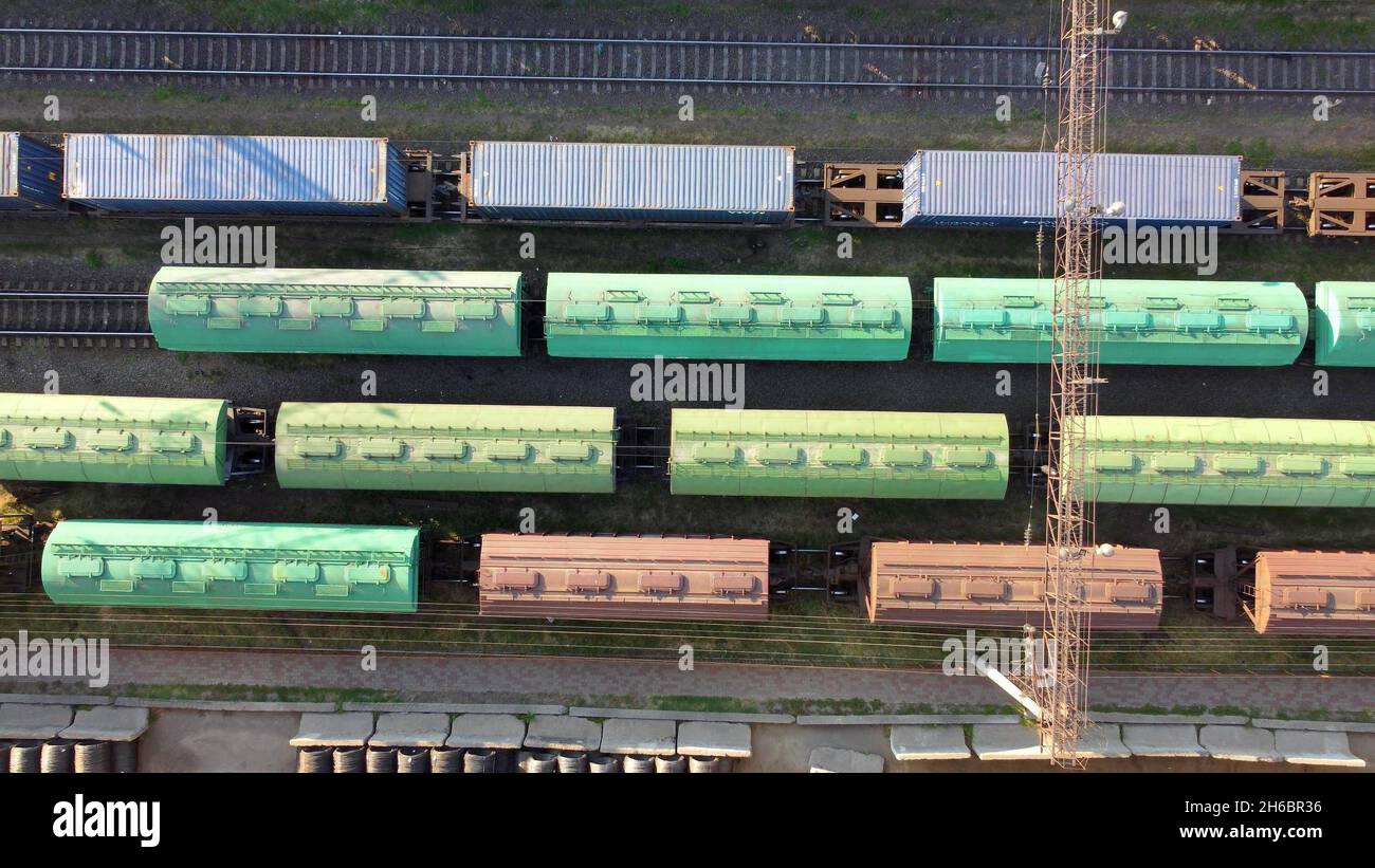 An aerian view of freight trains Stock Photo - Alamy