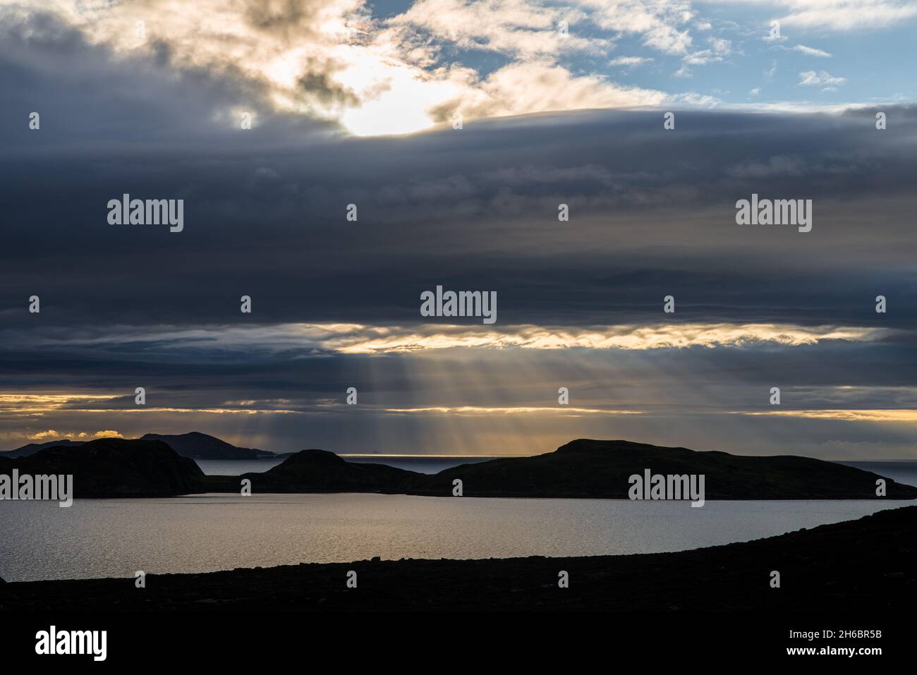 UK, Scotland, Wester Ross, Strathpeffer and Lochalsh, Achvraie on the Coigach peninsula. Horse Island & The Summer Isles. Stock Photo