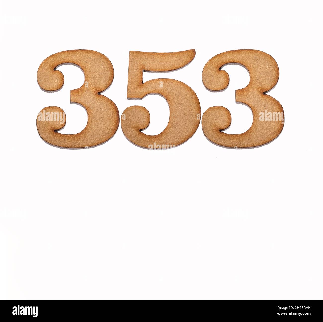 Number 353 - Piece of wood isolated on white background Stock Photo - Alamy