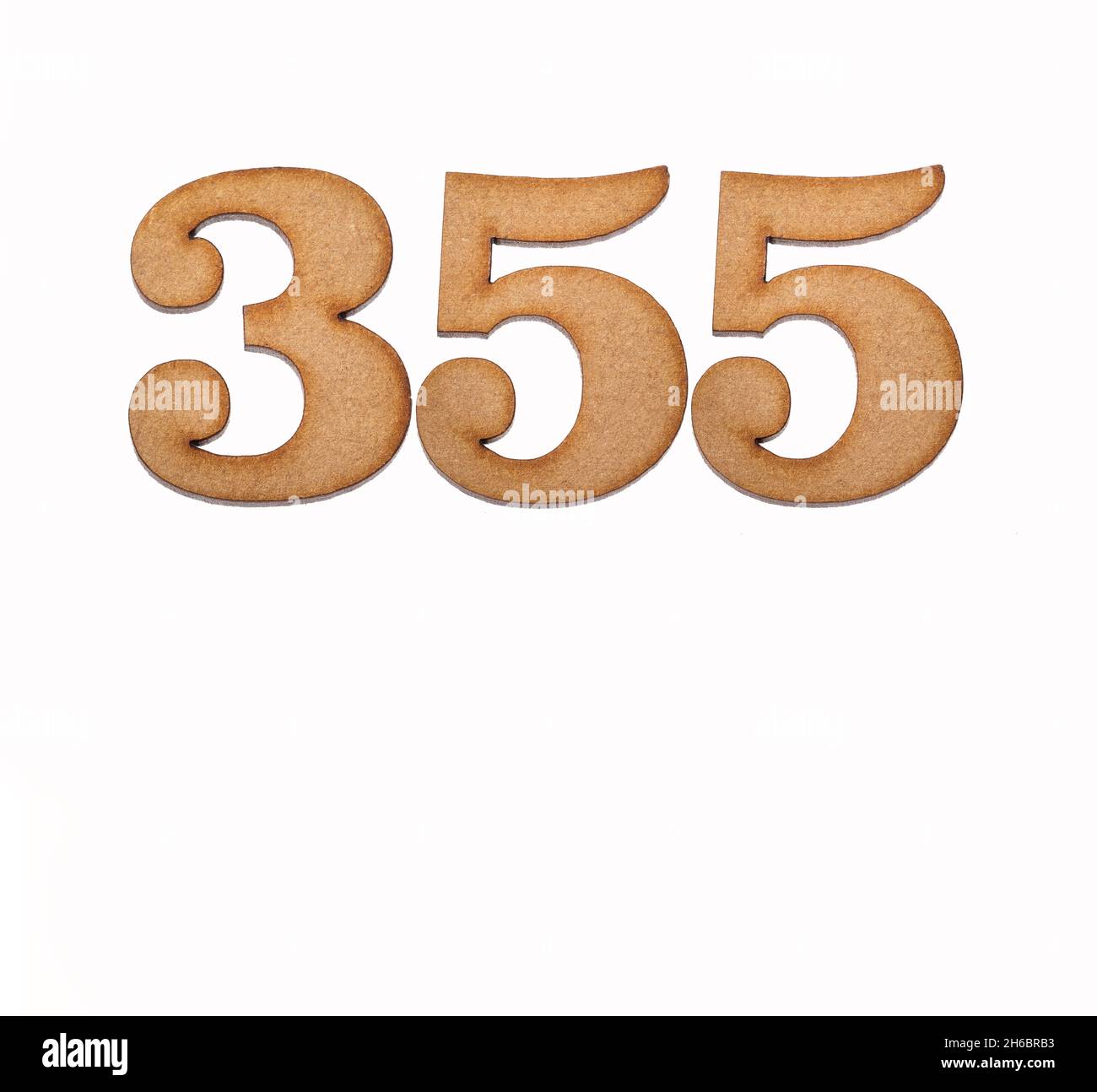 Number 355 - Piece of wood isolated on white background Stock Photo - Alamy