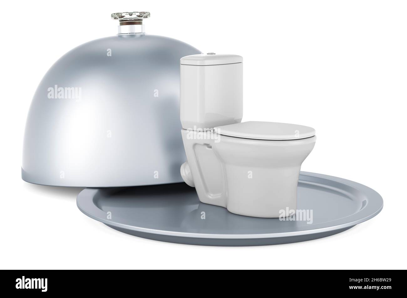 Restaurant cloche with toilet bowl. 3D rendering isolated on white background Stock Photo