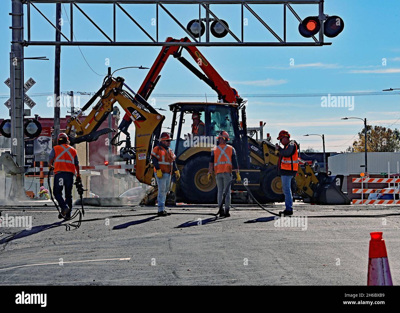Railroad track maintenance workers from Burlington Northern Santa Fe