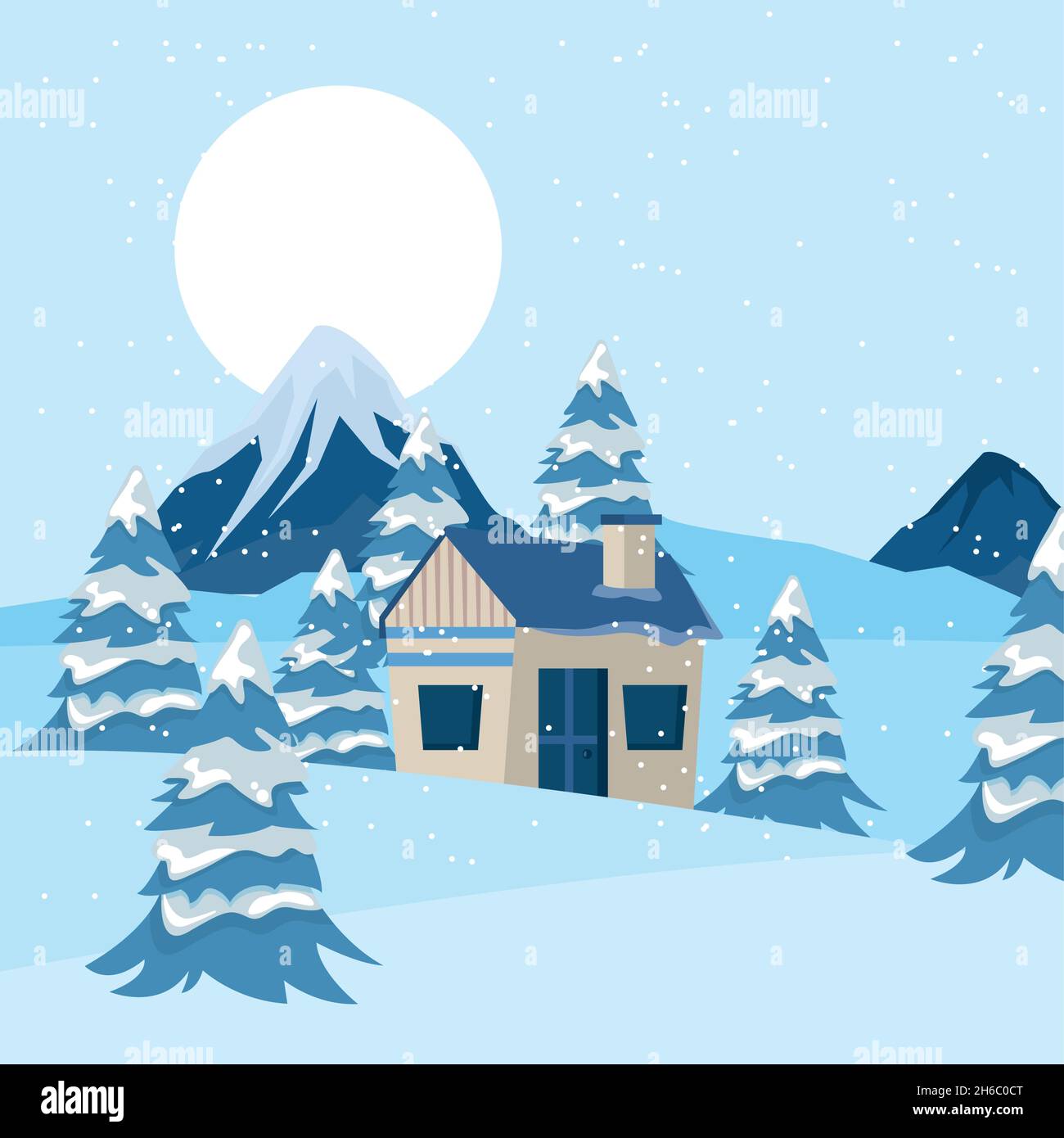 winter landscape with cabin Stock Vector Image & Art - Alamy