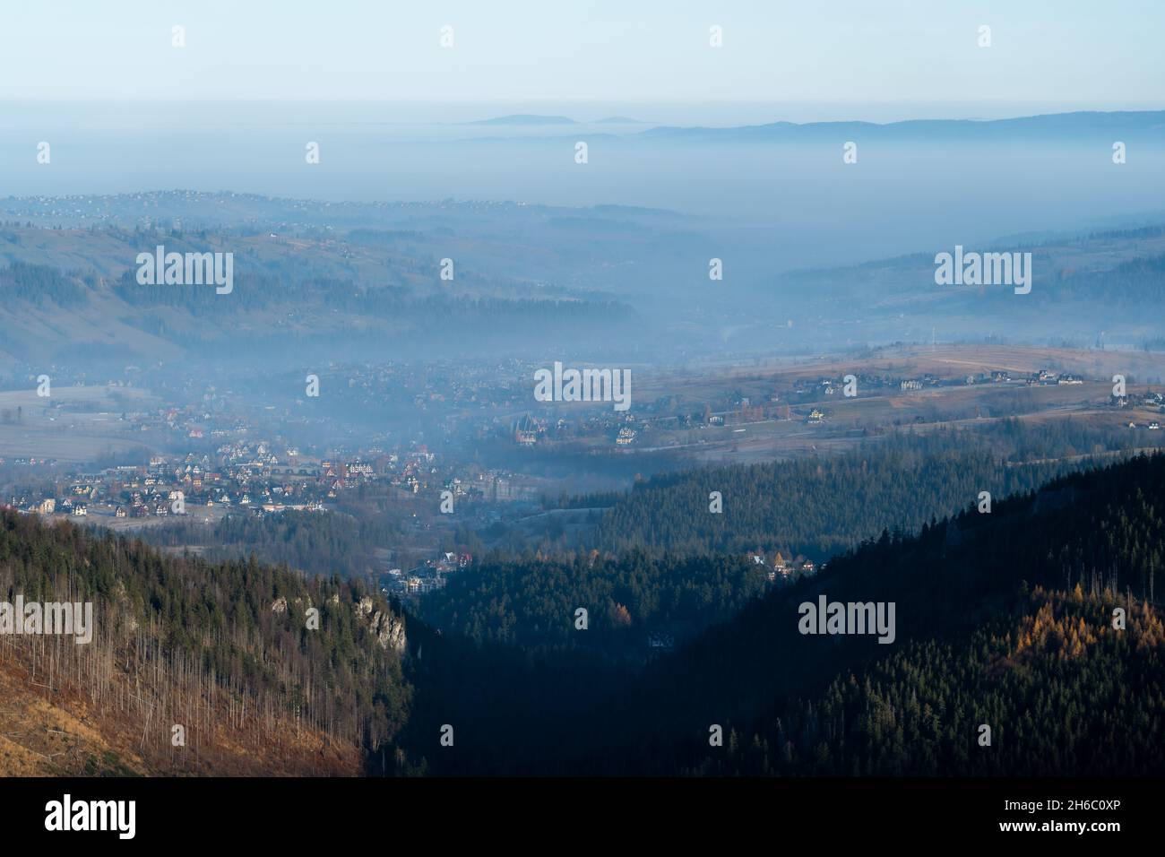 view towards Zakopane from Boczań Stock Photo