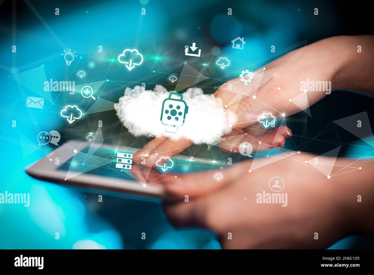 Close-up of a touchscreen with technology icons Stock Photo - Alamy