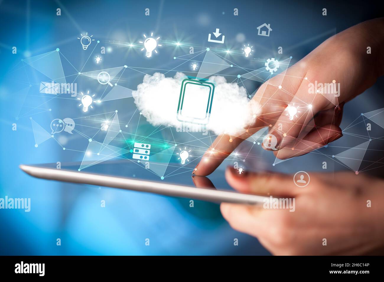 Close-up of a touchscreen with technology icons Stock Photo - Alamy