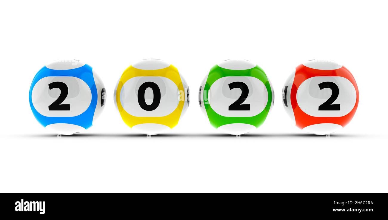 Lottery balls on a white table represents the new 2022 year, three-dimensional rendering, 3D illustration Stock Photo