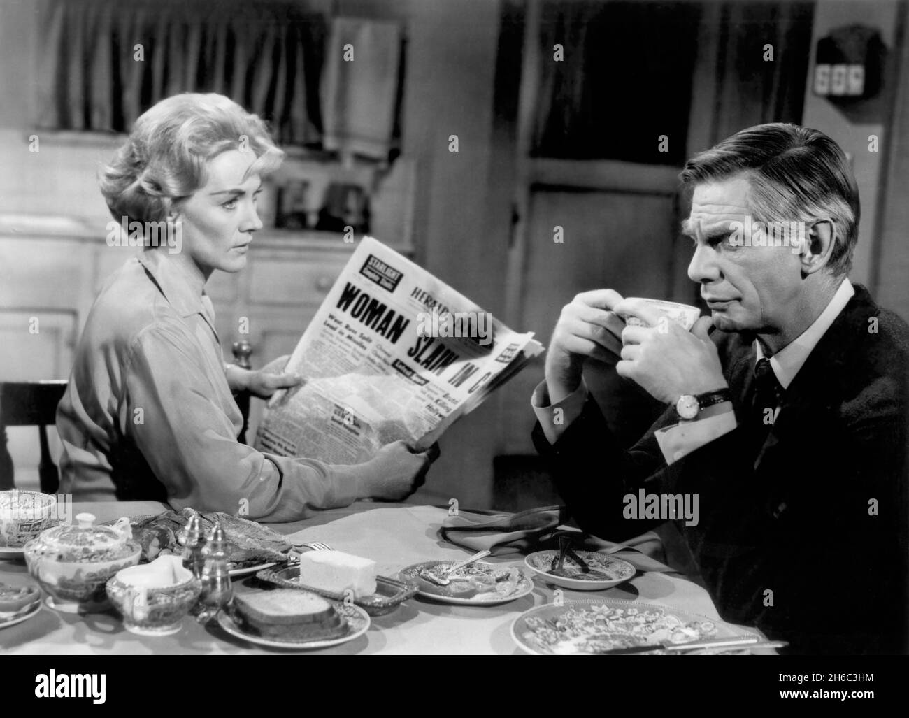 Jeanne Cooper, Michael Gough, on-set of the Film, 'Black Zoo', Allied Artists, 1963 Stock Photo