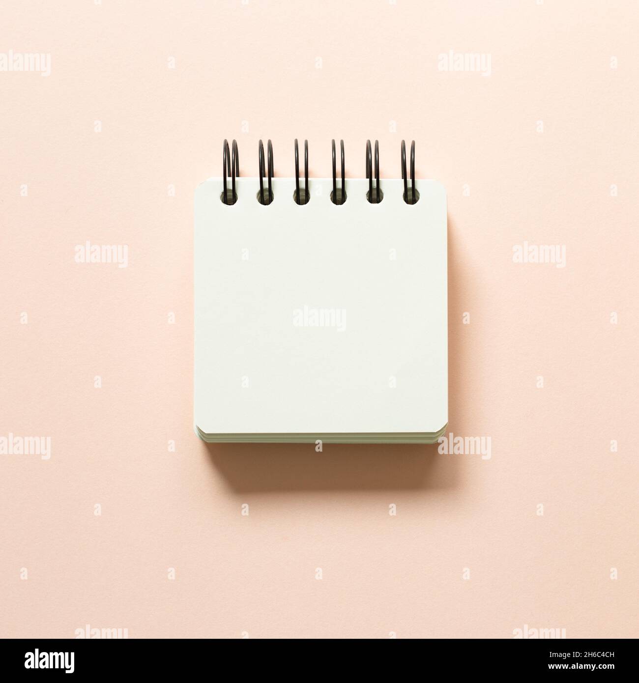 Blank notepad isolated on pink background. top view Stock Photo