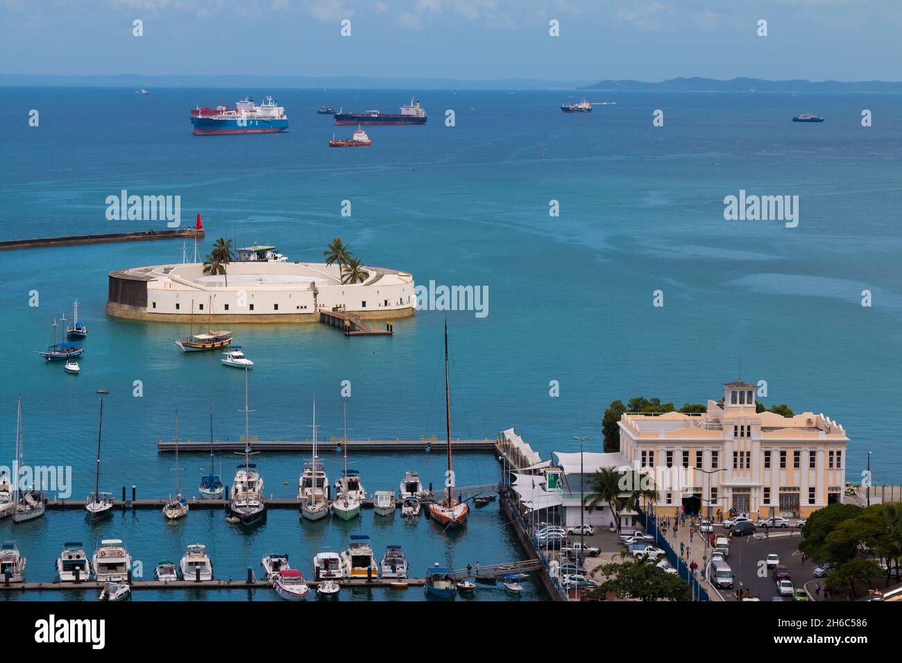 Aerial view of the Fort of São Marcelo in the Bay of All Saints in Salvador Bahia Brazil. Stock Photo