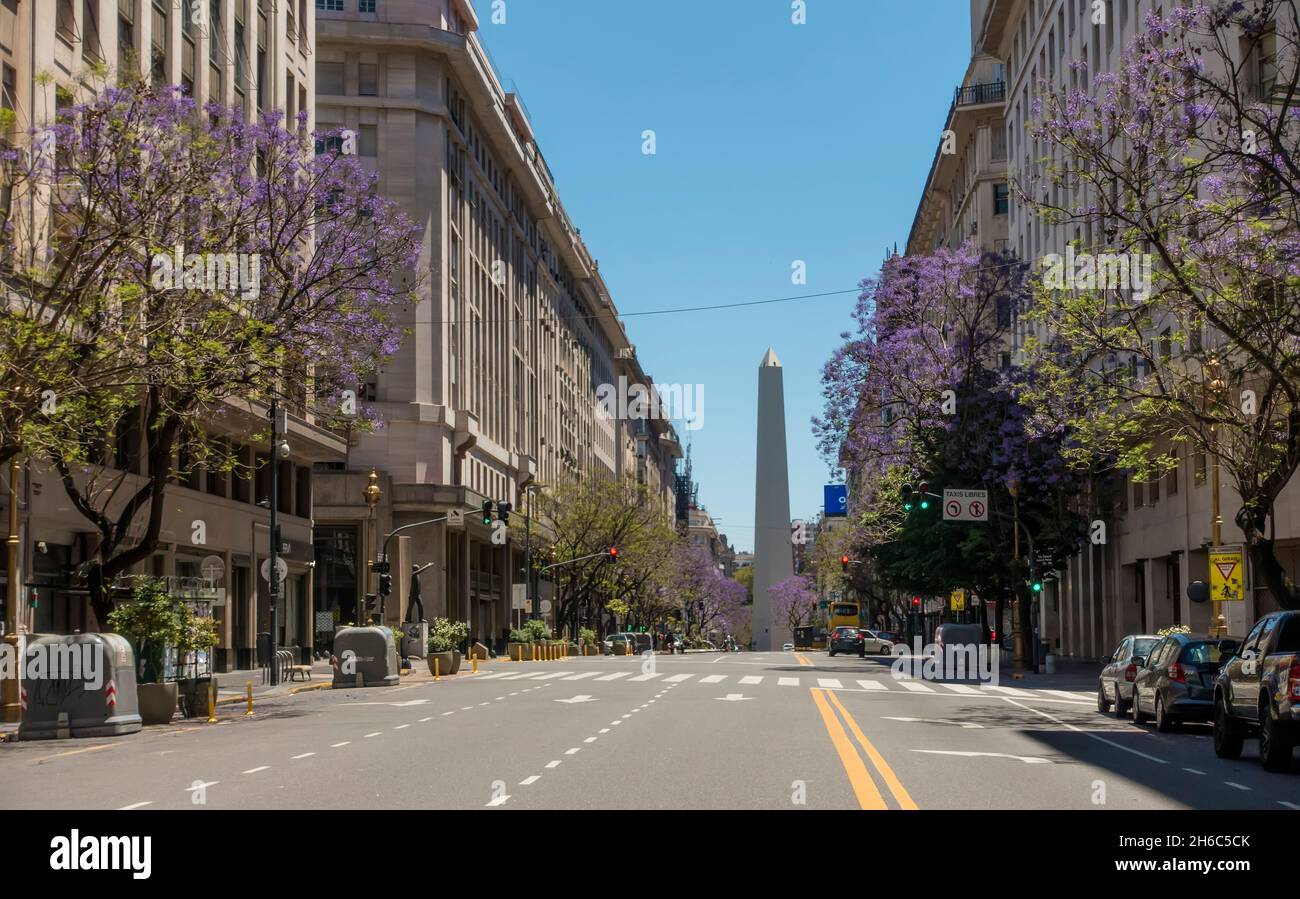 Near empty street scene in central Buenos Aires, Argentina on day of mid-term congressional elections on 14th November, 2021 Stock Photo