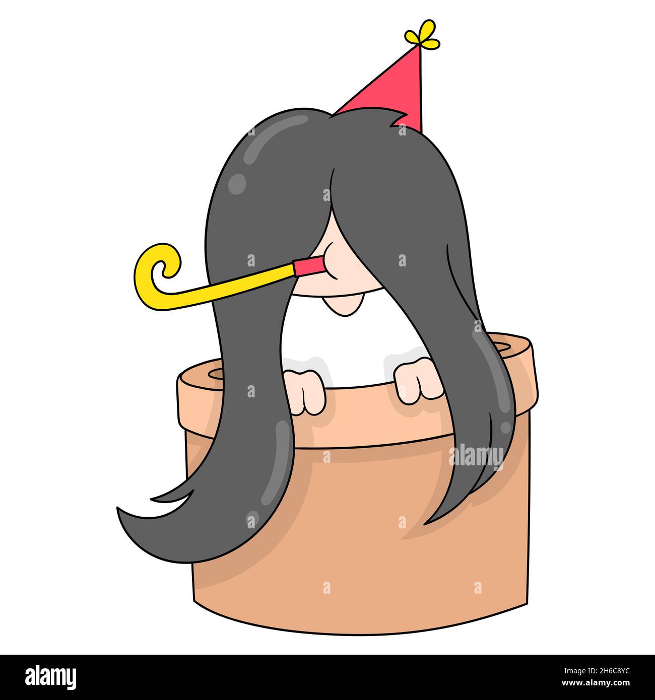 Japan endemic ghost Sadako comes out to celebrate the new year, vector illustration art. doodle icon image kawaii. Stock Vector