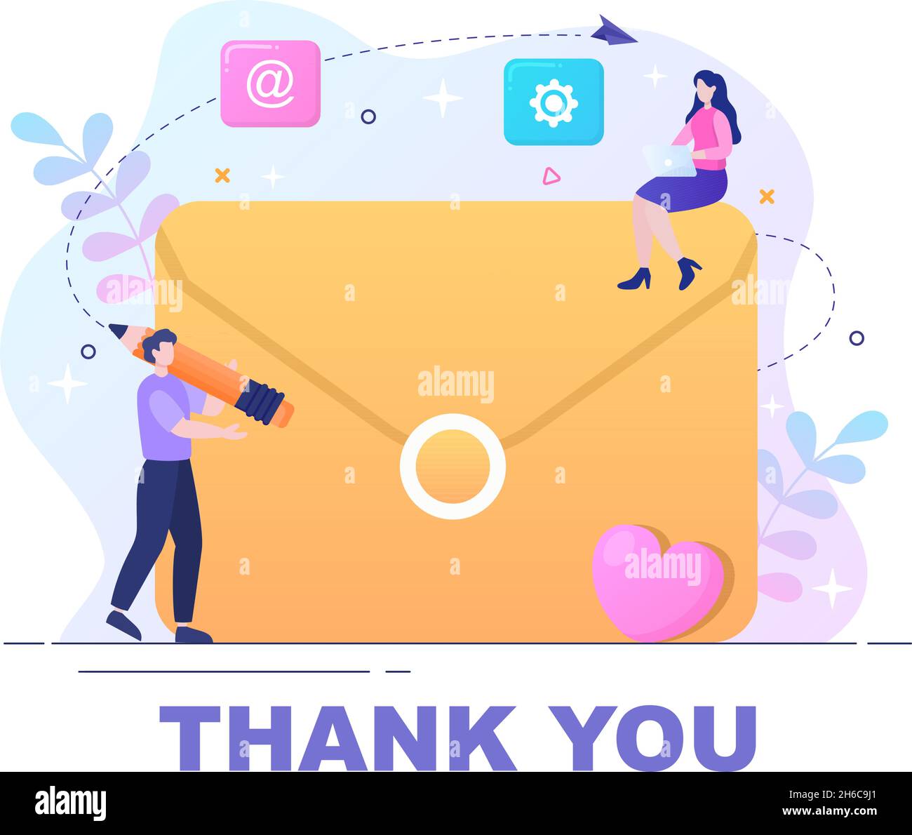 Email Thank You Banner Flat Illustration with Envelope Greeting Card ...
