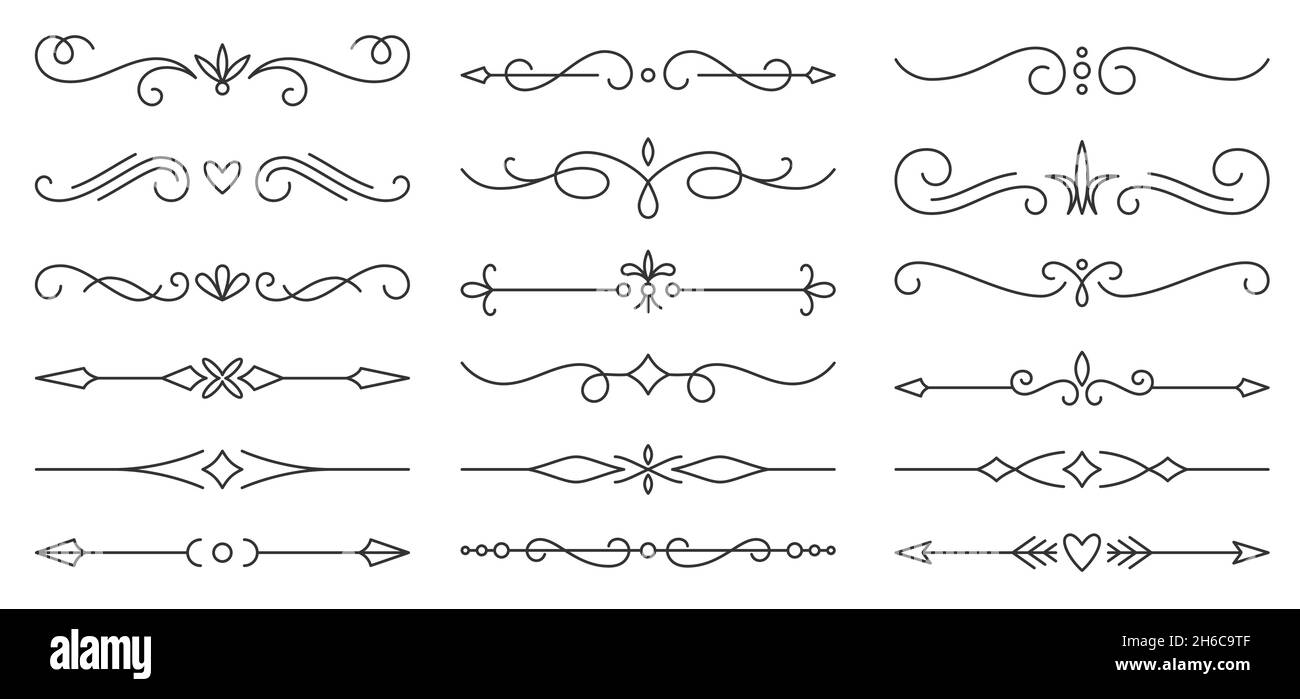 Dividers border vintage black line set. Ornamental curl classic design