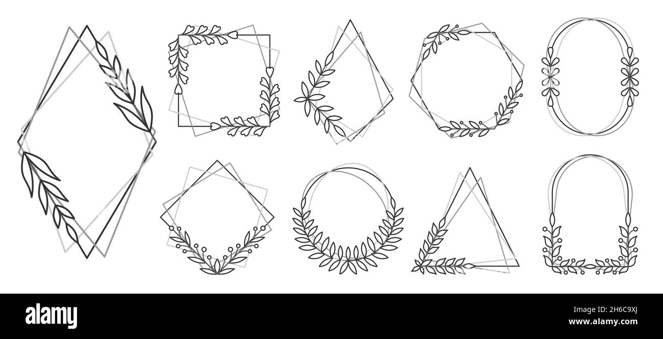 Natural frame leaf floral black line set. Geometric vintage monogram  signboard text decorative icon. Elegant underline spring heraldic pattern  stroke decor postcard botanic symbol isolated on white Stock Vector Image &  Art -