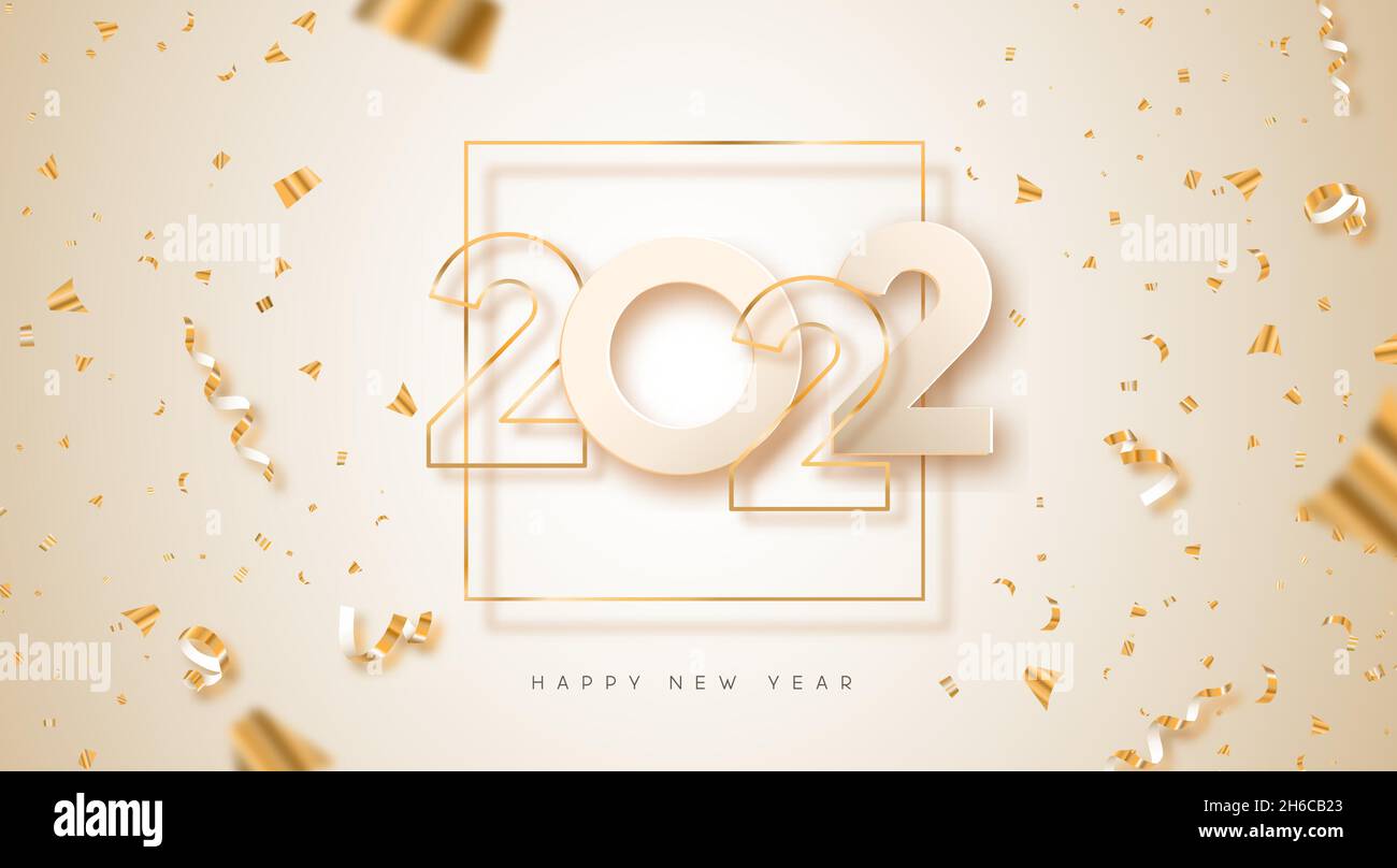 Happy New Year 2022 greeting card illustration. Realistic 3d gold ...