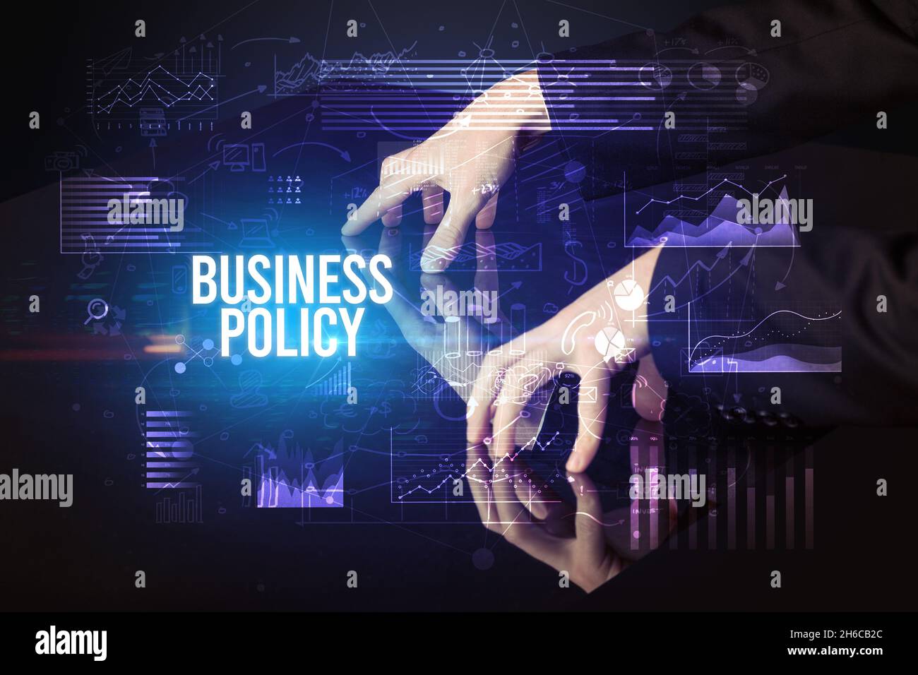 Businessman touching huge screen concept Stock Photo
