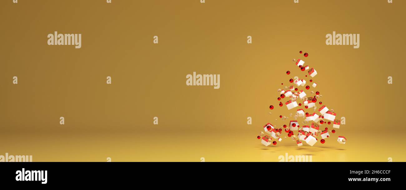 Christmas tree made of balls and gift boxes Stock Photo - Alamy