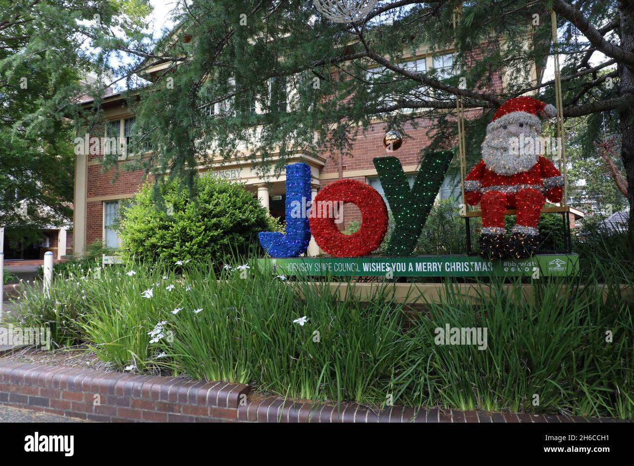 Christmas decorations at Hornsby Shire Council Chambers, 296 Peats