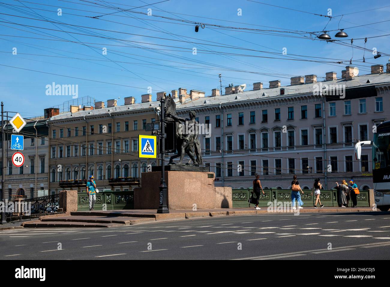 St. Petersburg, Russia - July 12, 2021: Sculpture on Anichkov Bridge in the center of St. Petersburg Stock Photo