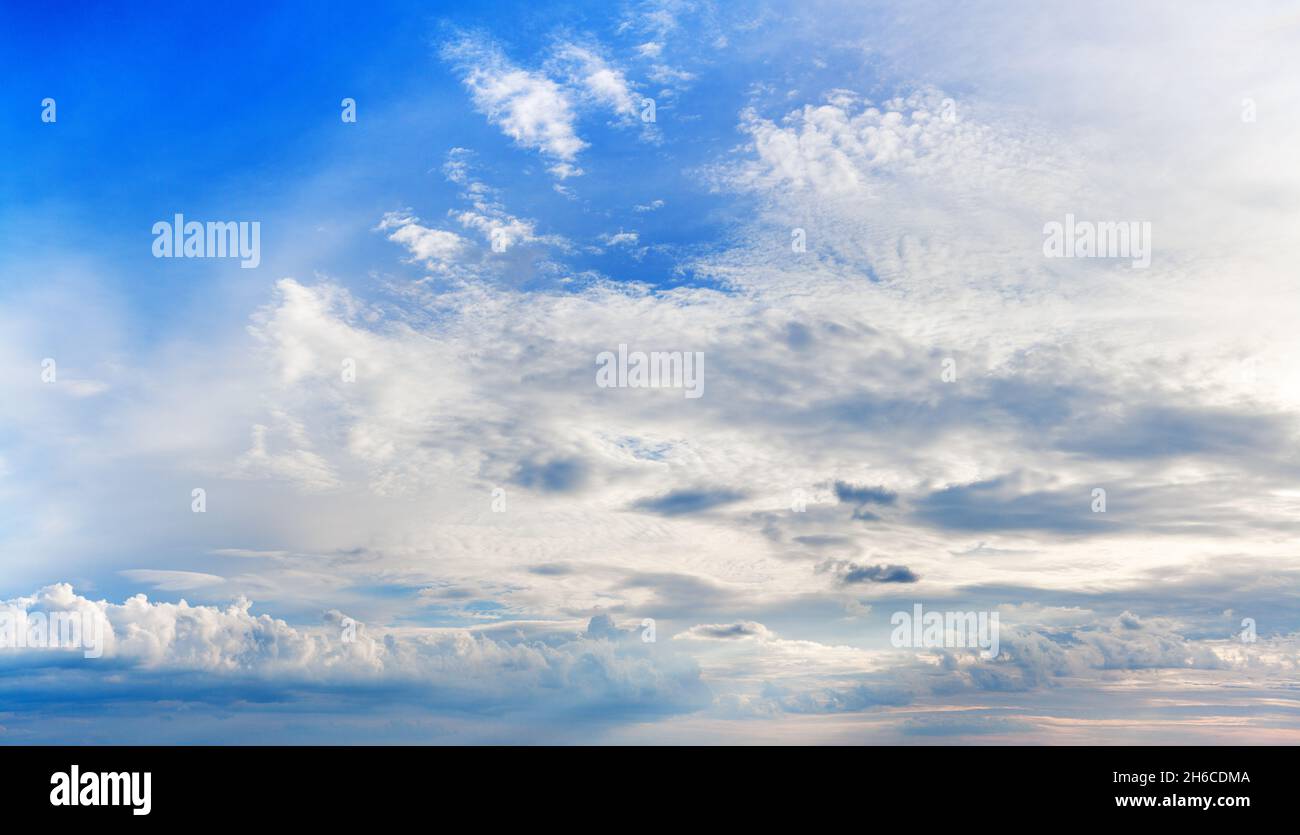 White clouds blue sky background panoramic view, beautiful cloudscape ...