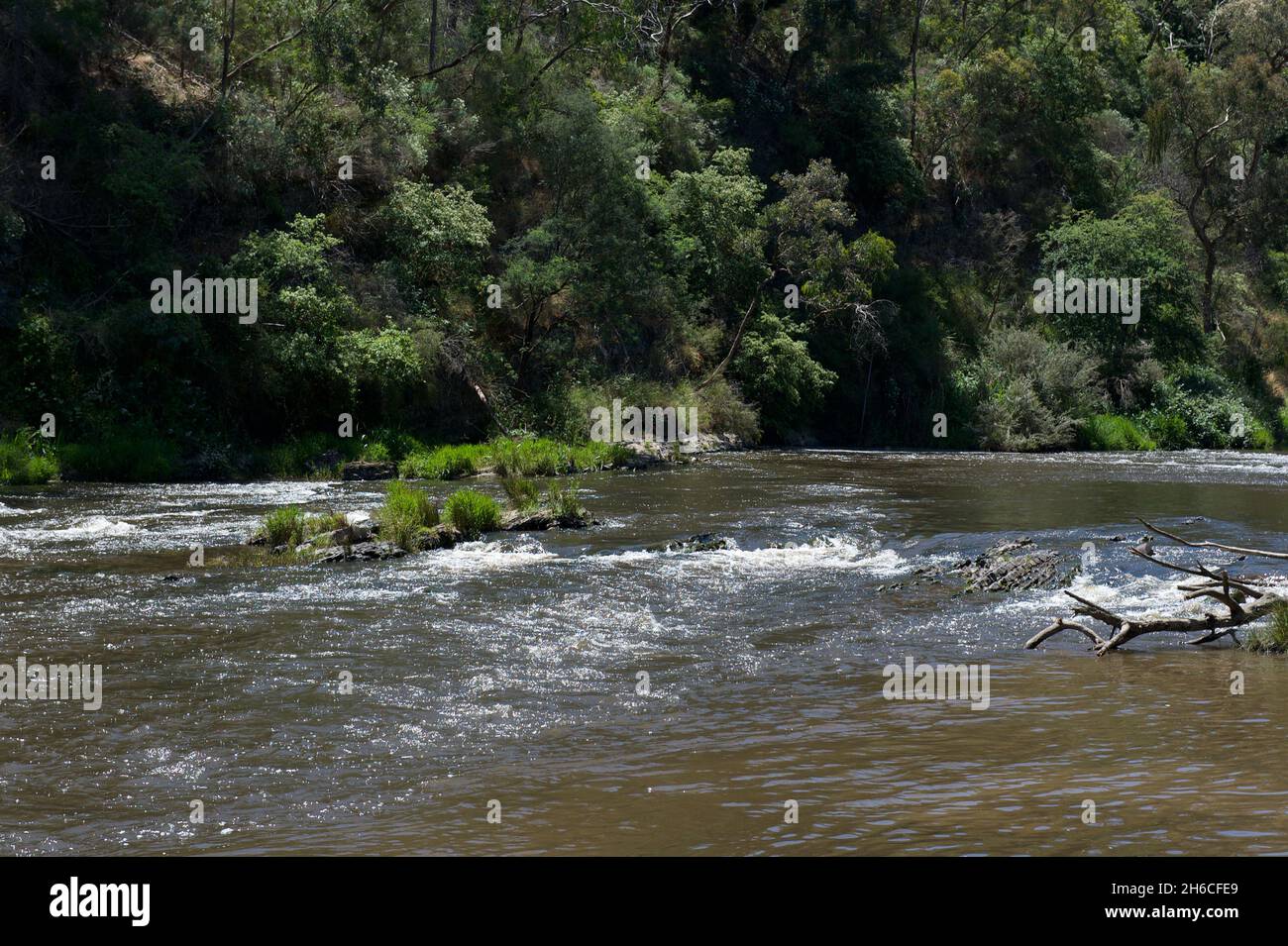Ancient history - Aboriginal fish traps built with rocks in the Yarra River at Warrandyte in Victoria, Australia. Stock Photo