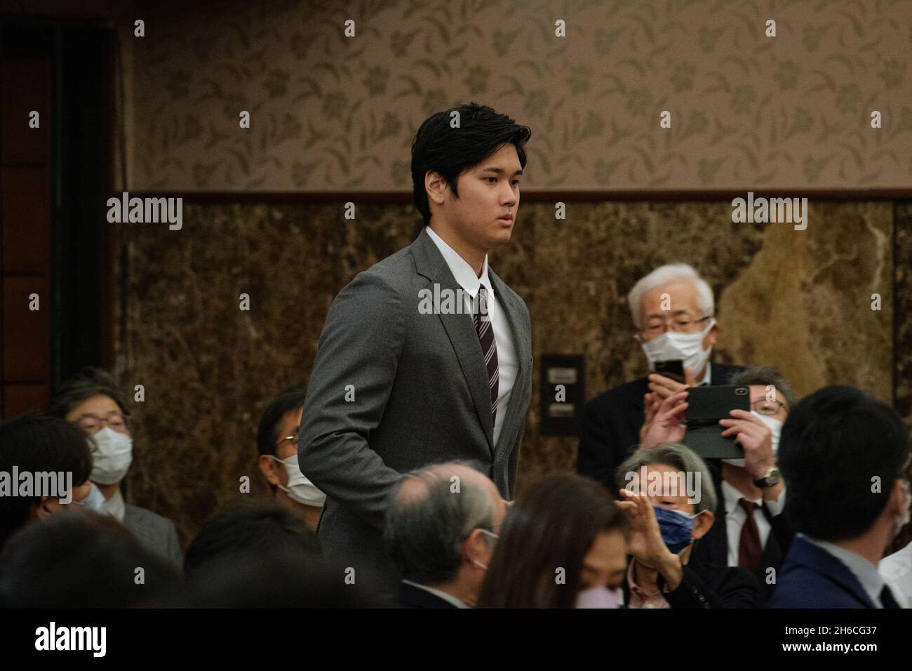 Tokyo, Japan. 15th Nov, 2021. Japan Los Angeles Angels player Shohei Ohtani attends a press conference at Japan National Press Club on November 15, 2021 in Tokyo, Japan. Credit: SOPA Images Limited/Alamy Live News Stock Photo
