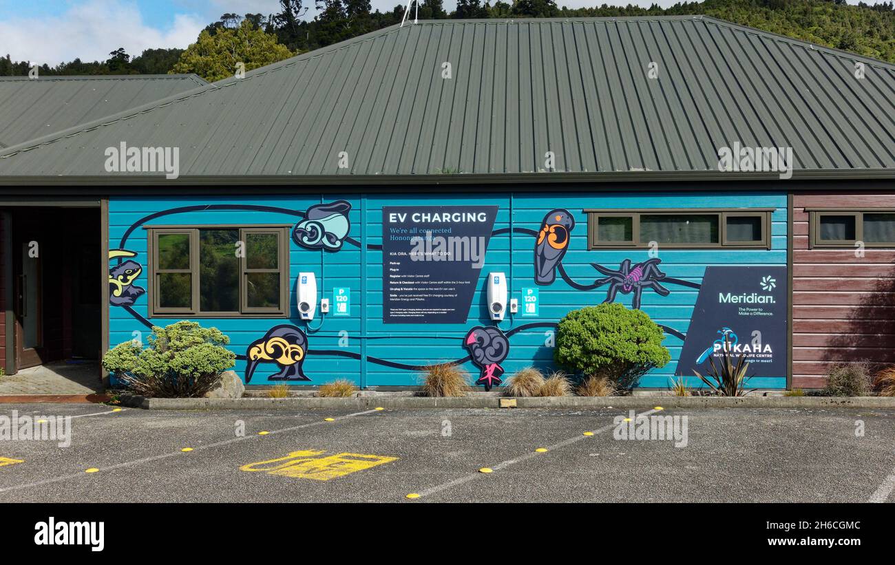 Free EV charging in New Zealand. A free to use electric vehicle charging station. Stock Photo