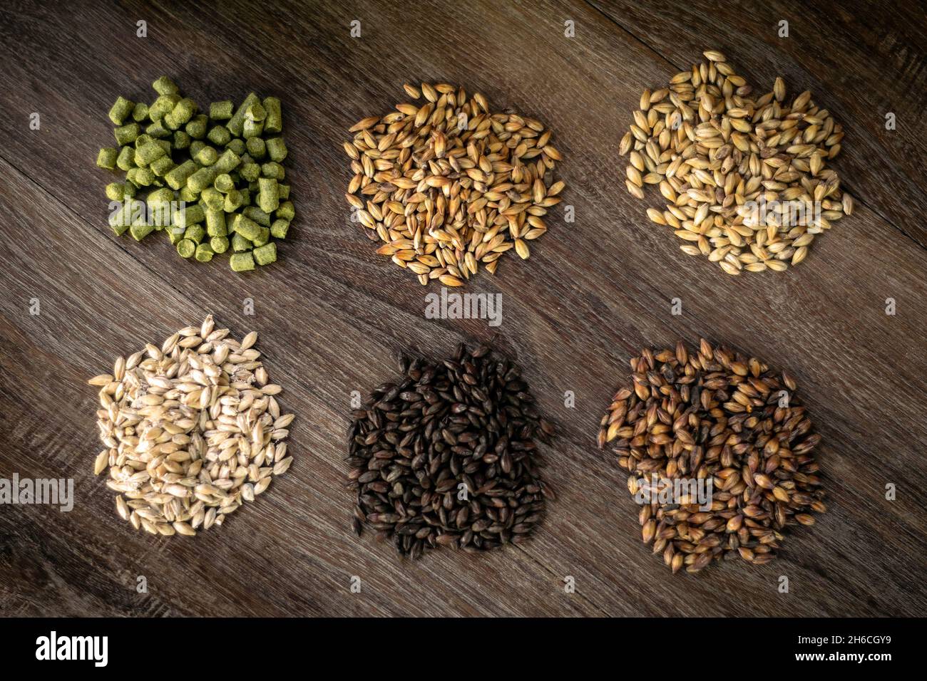 Barley malt grains beer brewing natural traditional ingredients in german brewery Stock Photo