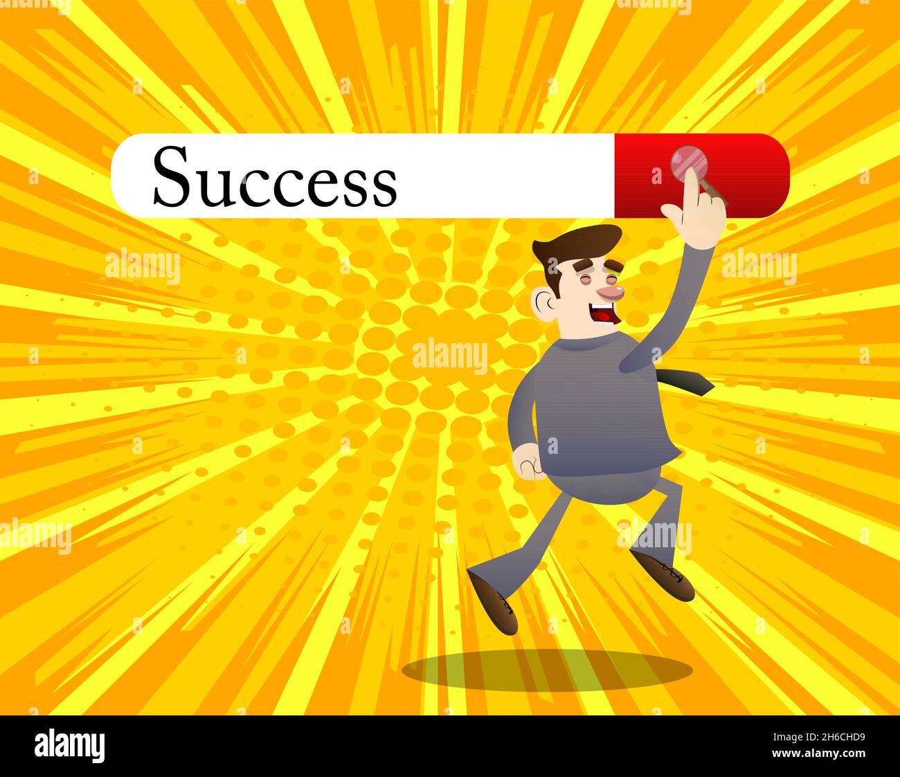 Virtual search bar with the text Success. Cartoon Businessman jumping ...