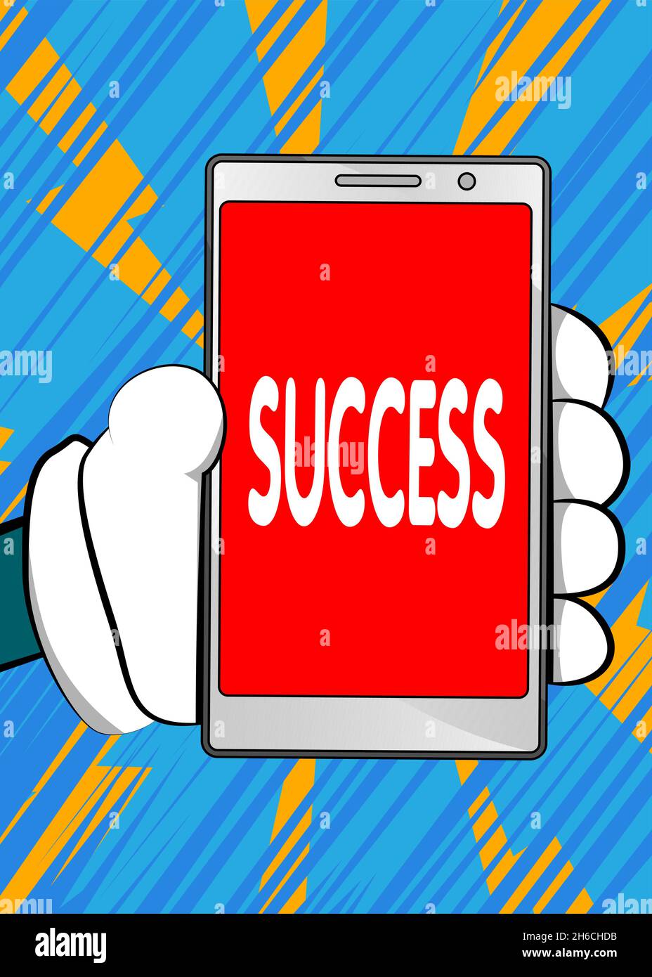 Success text on Smartphone screen. Cartoon vector illustrated mobile ...