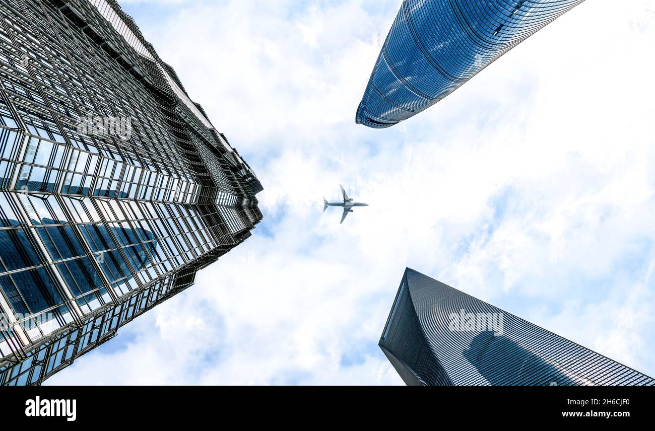 China, Shanghai. Three Skyscrapers in Pudong District