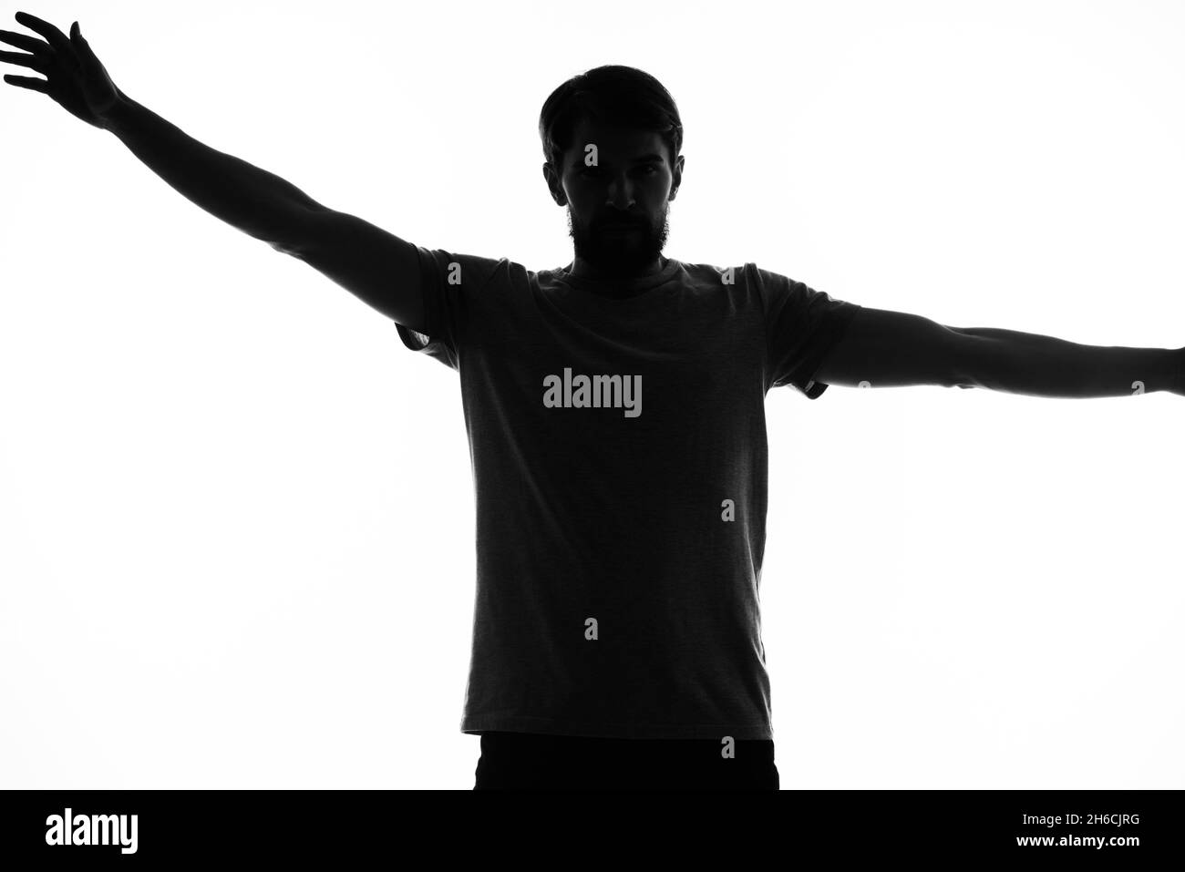 silhouette of a man and gestures with his hands posing emotions Stock ...