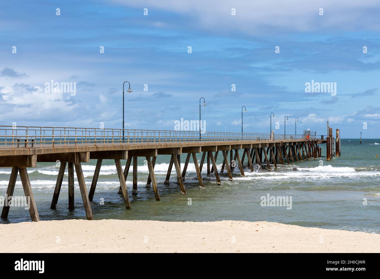 The glenelg jettty with no people on a bright sunny day in South Australia on November 15th 2021 Stock Photo