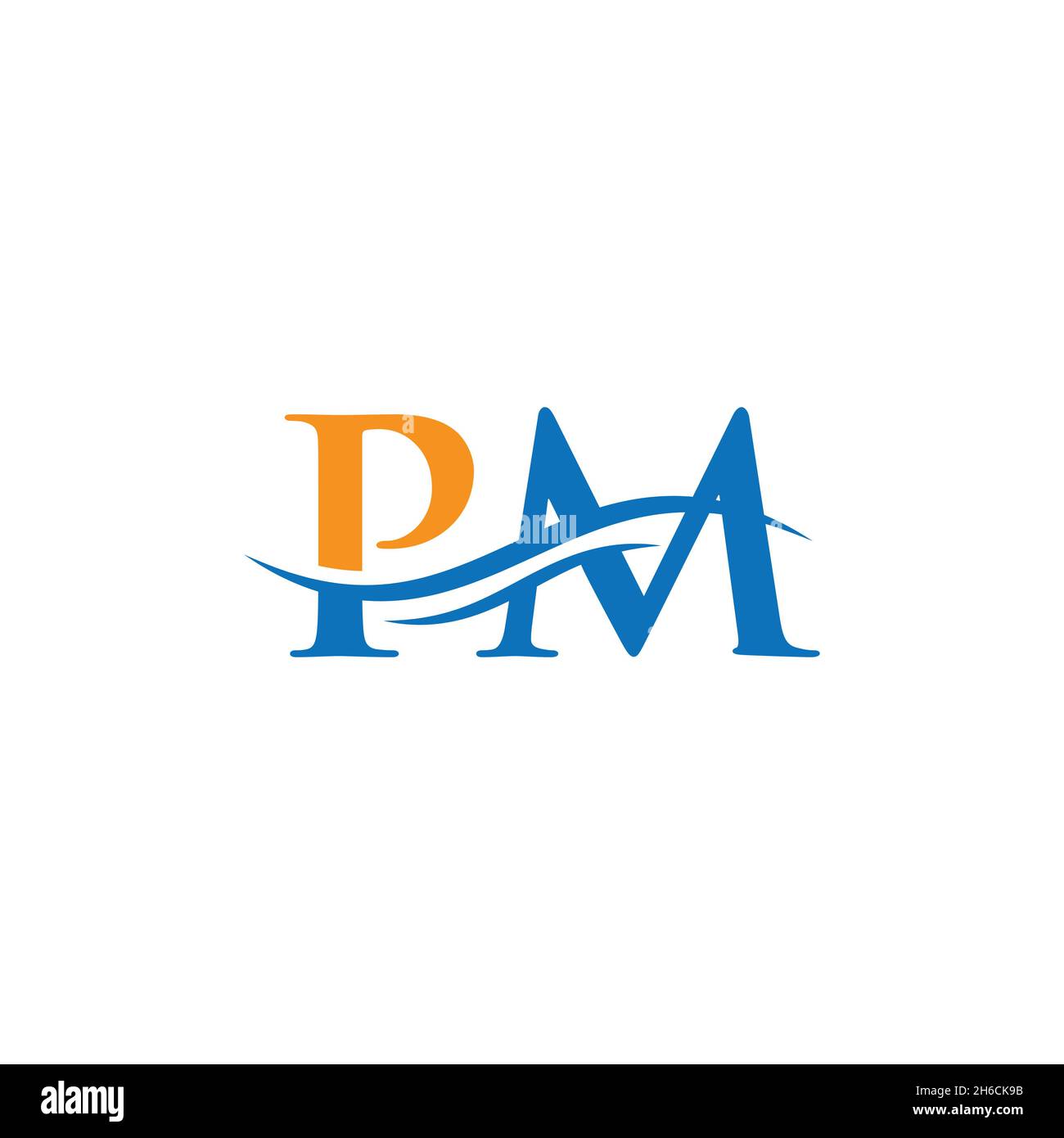 PM company linked letter logo blue Stock Vector