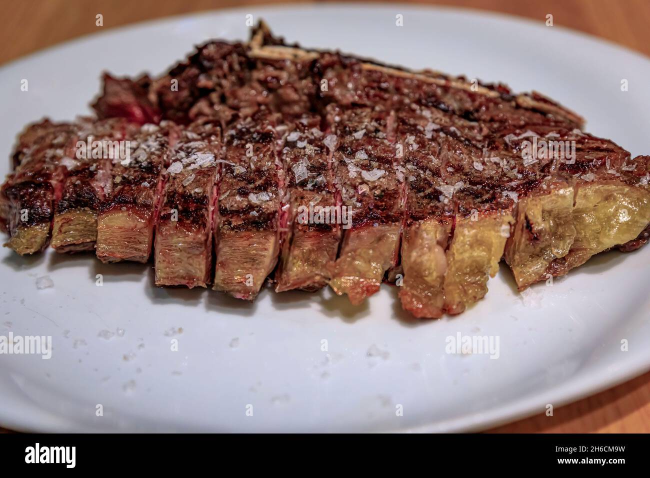 Chuleton, traditional Spanish single big rib eye steak on the bone