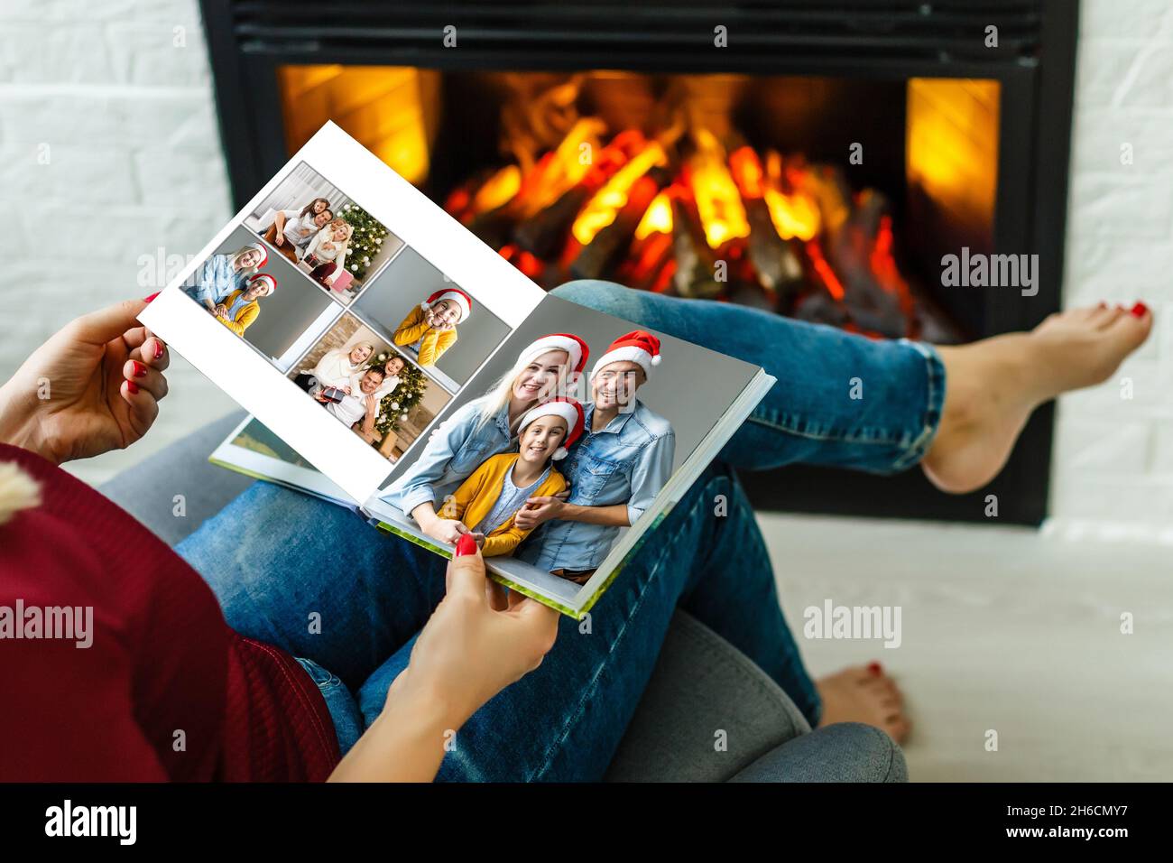 Photo collage of nine images with winter concept. Holiday season. open