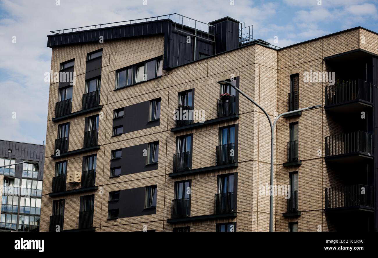 View of Modern brick architecture, luxury apartment building Stock Photo - Alamy