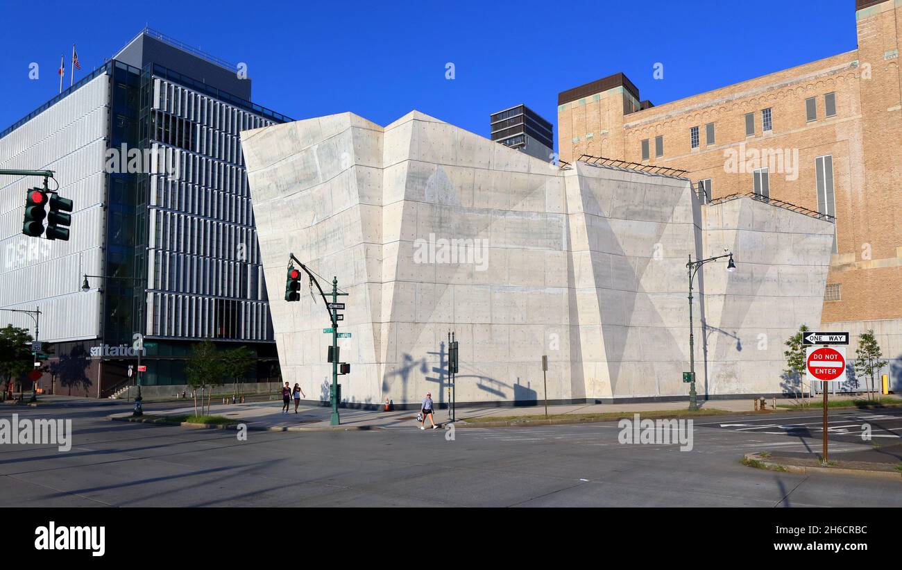 DSNY Spring Street Salt Shed. A New York City Department of Sanitation road salt storage facility in the Tribeca neighborhood. Stock Photo