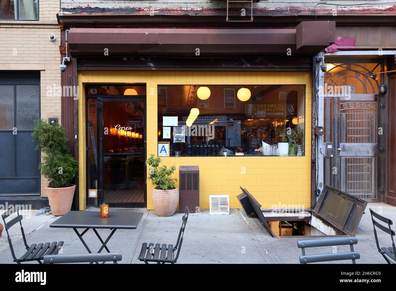 Cervo's, 43 Canal St, New York, NY. exterior storefront of an Iberian inspired seafood restaurant in Manhattan's Lower East Side. Stock Photo