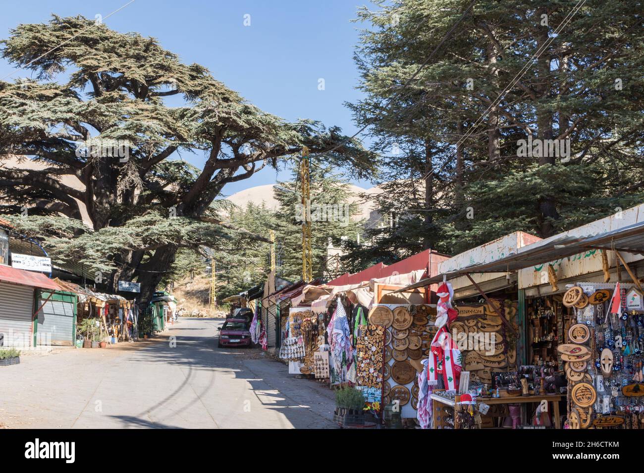 Souvenir shops at Cedars of God forest, Arz, Bsharri, Lebanon Stock Photo