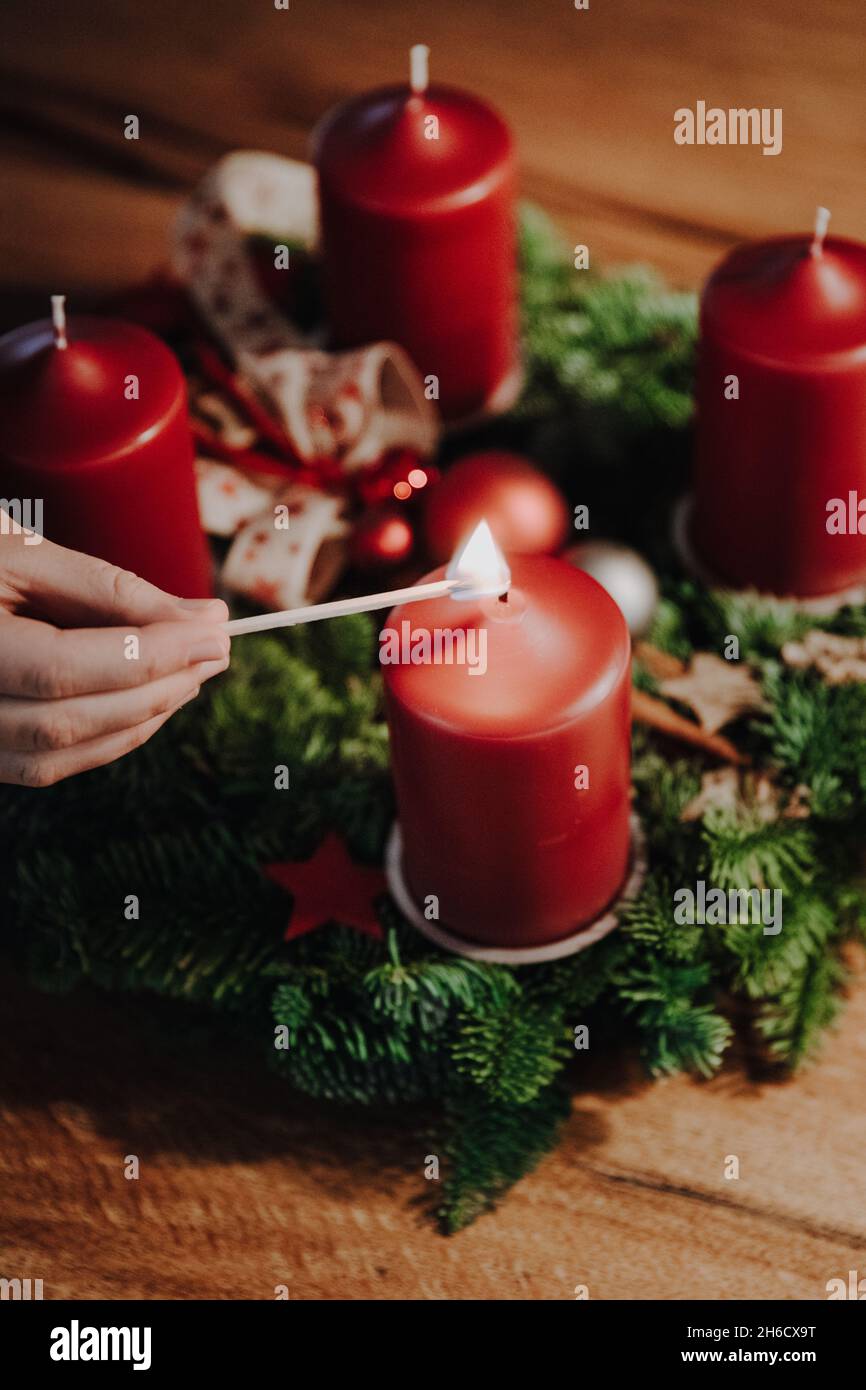 Lighting the first candle of Advent Wreath on the first Advent Sunday