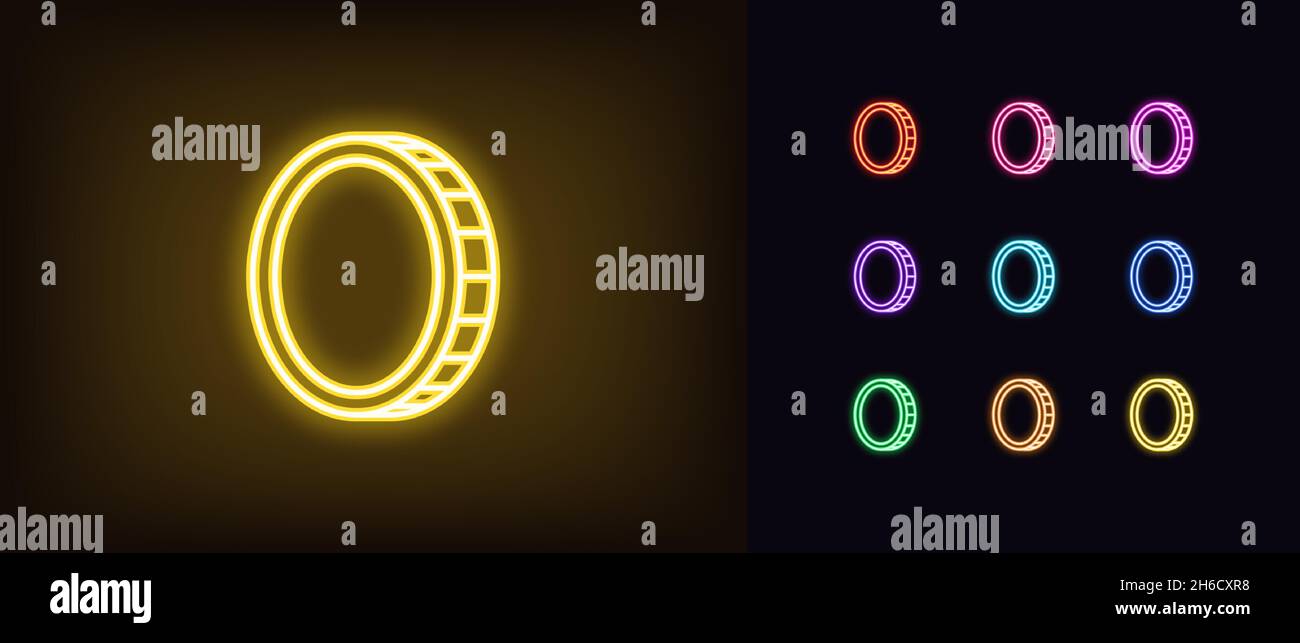 Outline neon coin icon. Glowing neon coin sign, token pictogram in vivid  colors. Money and currency, token and cryptocurrency, finance and  investments Stock Vector Image & Art - Alamy